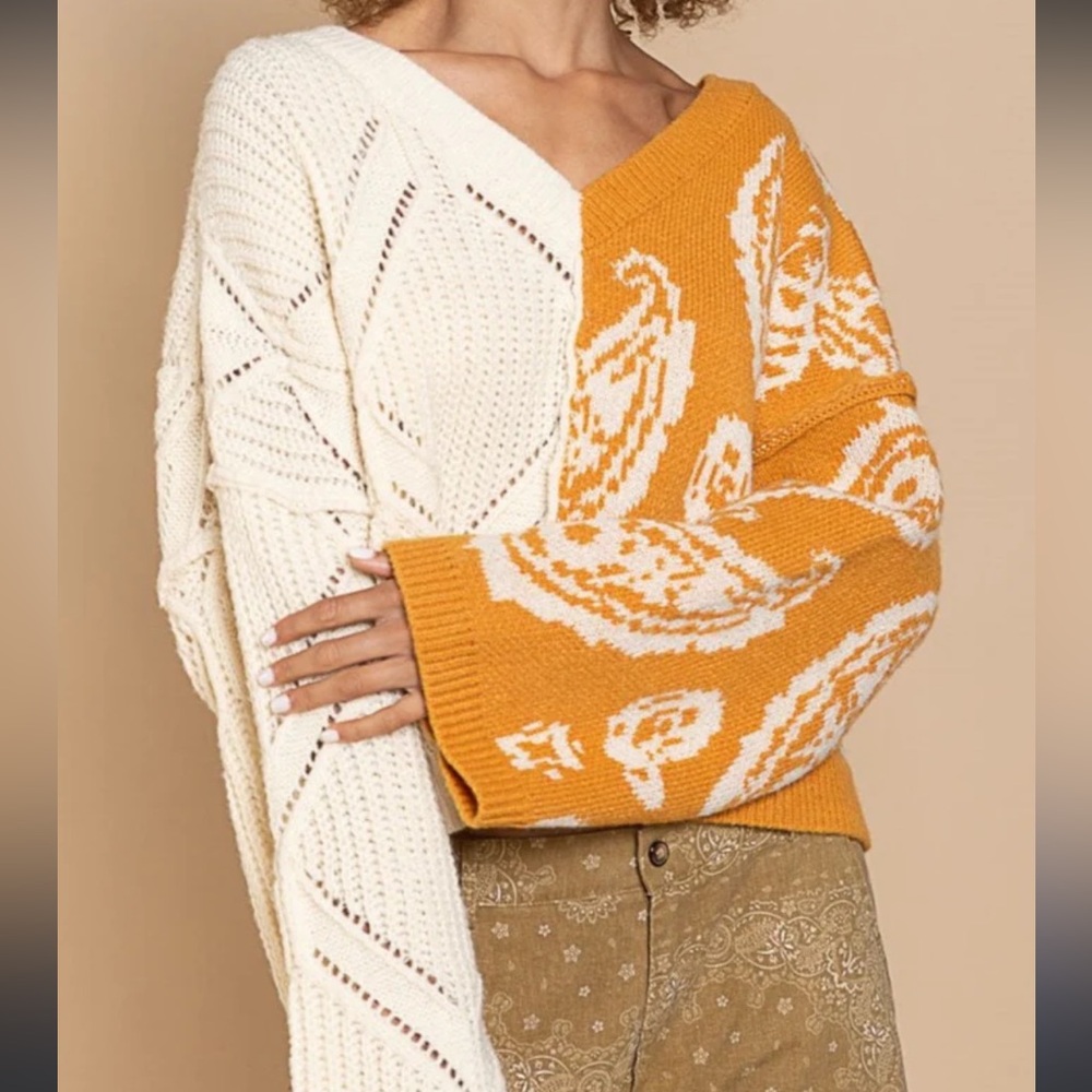 New POL two pattern crop oversized sweater
